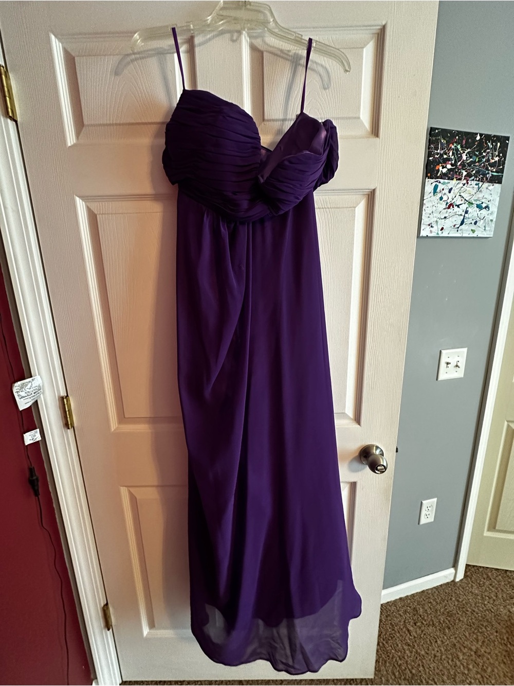 Strapless Purple Chiffon Evening Gown